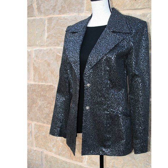 Designer Dina Bar-El Black & Pewter Jacket Size 10 - Picture 3 of 9